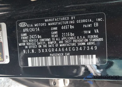 2014 Kia Optima Sxl Turbo from USA, damaged, VIN 5XXGR4A64EG347349
